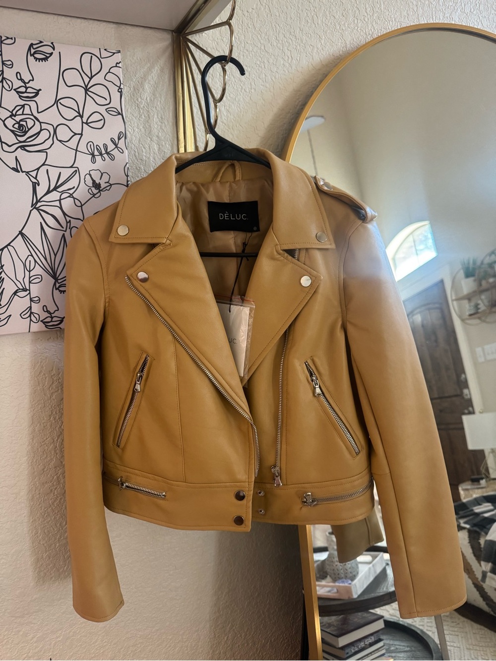 Dè Luc Women's Camel Faux Leather Moto Jacket - NEW WITH TAGS